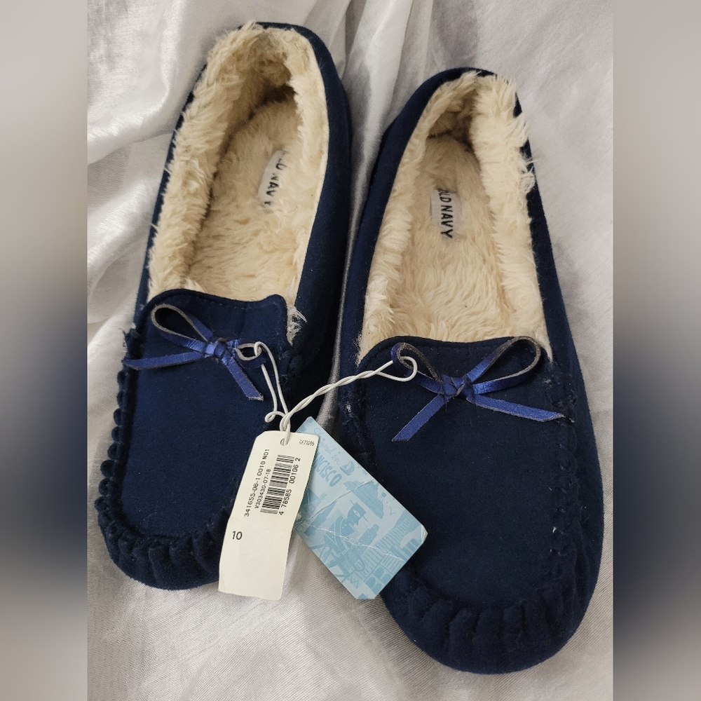 Navy Blue Women's Moccasin Slippers